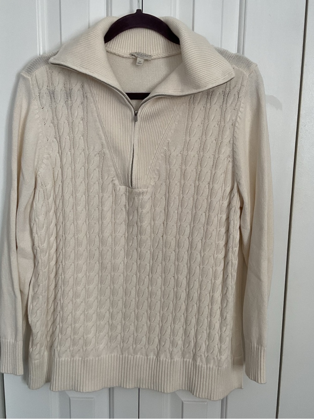 Talbots Cream Cable-Quarter Zip Sweater